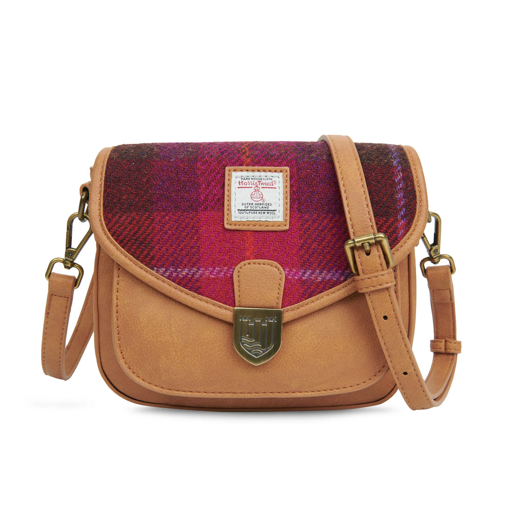 PRE-ORDER Midi Tweed Saddle Bag -Fuchsia Tartan-