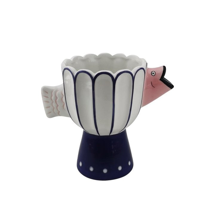 Fischvase blau/weiß gestreift