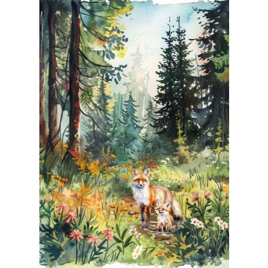 Postkarte Füchse im Wald