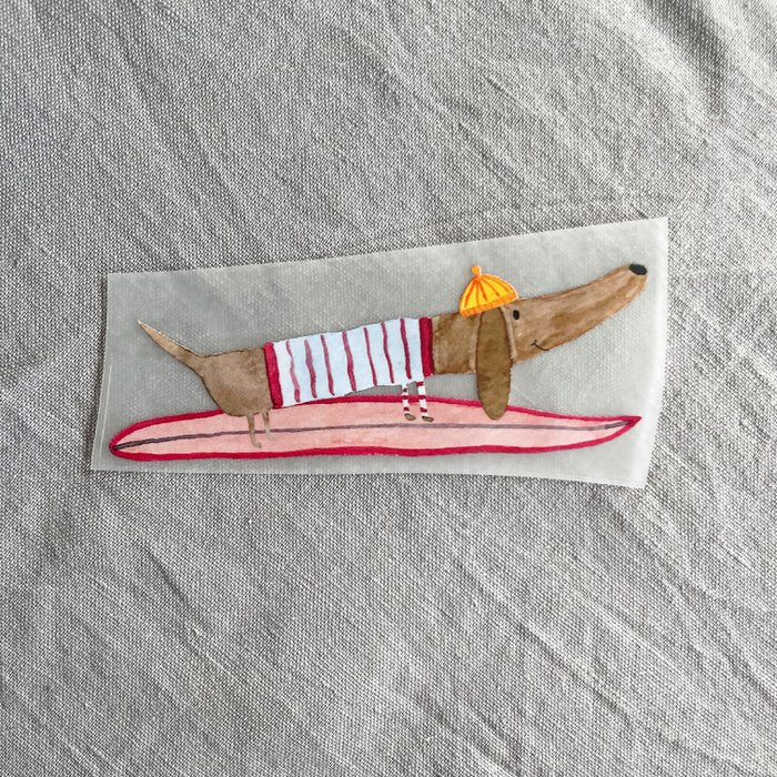 Bügelbild Surfer Dackel