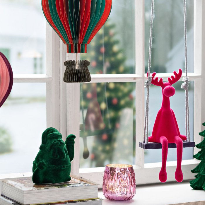 Winke-Weihnachtsmann beflockt aus Kunststoff, Grün