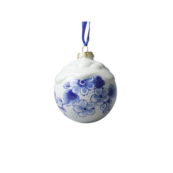 Weihnachtsschmuck Kugel mit Schnee und Blumen - Keramik 8cm