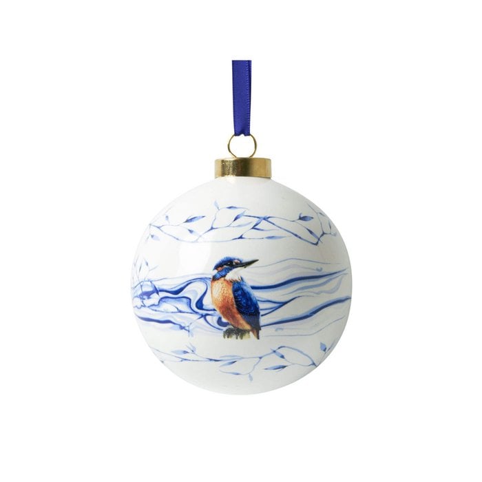 Weihnachtsschmuck Kugel mit Eisvogel - Keramik 8cm