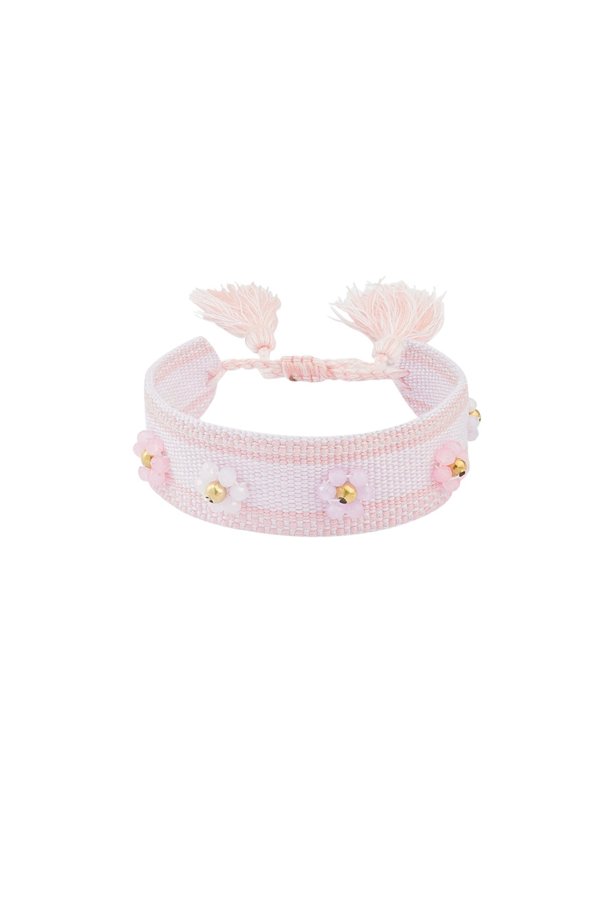 Statement Armband mit Perlenblumen -Hellrosa-