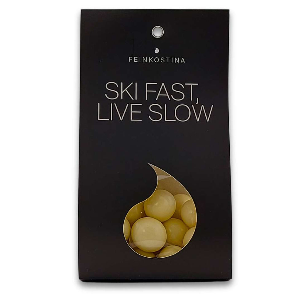 Ski fast, live slow - Haselnuss Dragees mit weißer Schokolade
