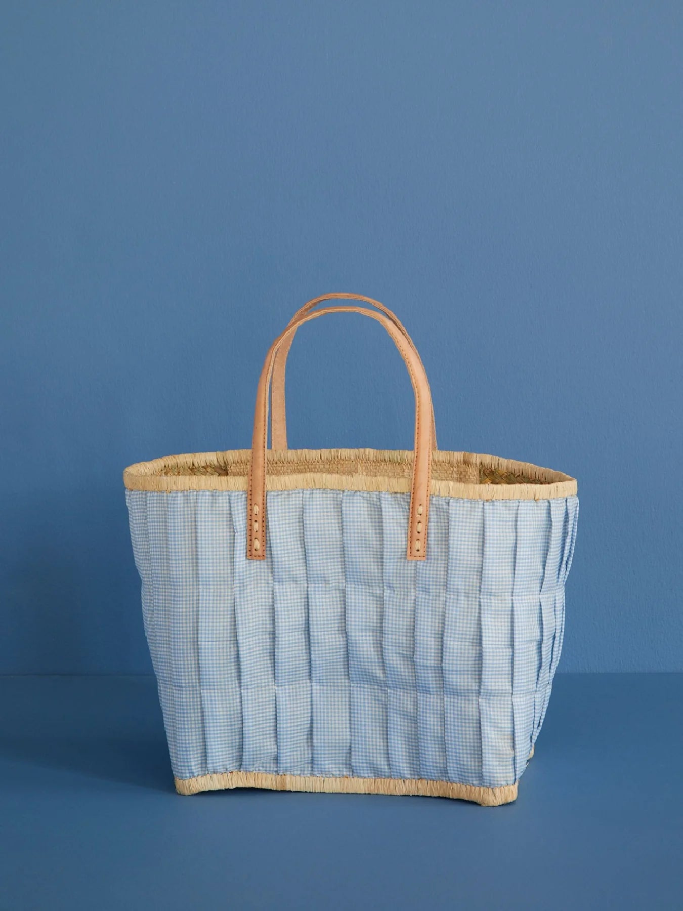 Mittelgroße Raffia Tasche - Hellblau