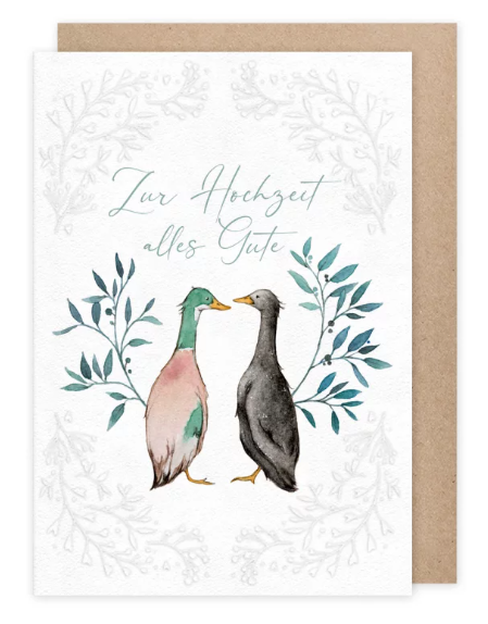 Karte mit Umschlag Zur Hochzeit alles Gute (Entenpaar)