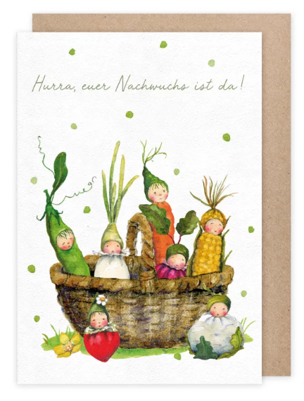 Karte mit Umschlag Gemüsekinder Hurra, neuer Nachwuchs ist da!