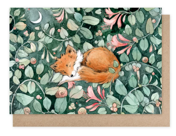 Karte mit Umschlag Schlafendes Füchschen