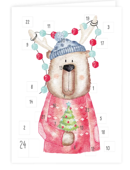 ADVENTSKALENDER KARTE Lichterketten Hirschbär