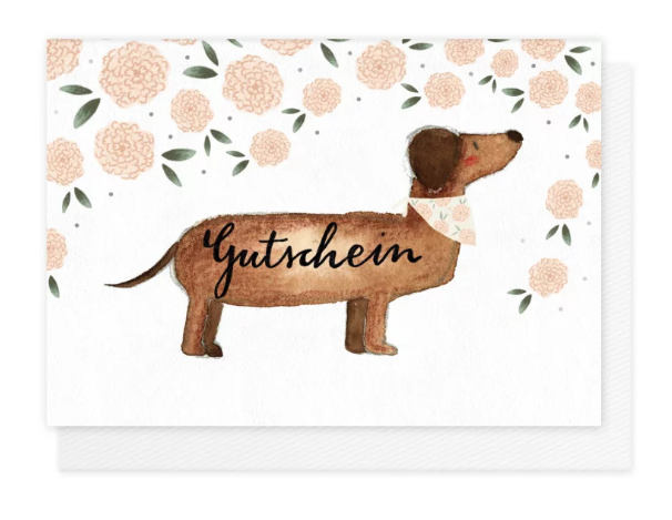 Karte mit Umschlag Dackel Gutschein