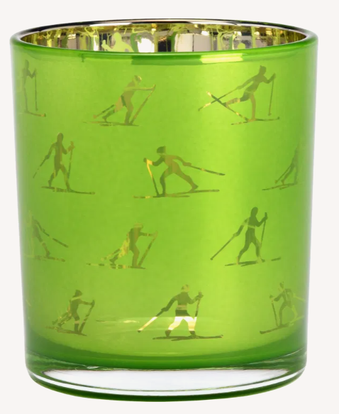 Windlicht Monty Skifahrer 8cm -hellgrün-