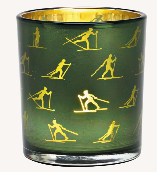 Windlicht Monty Skifahrer 10 cm -dunkelgrün-