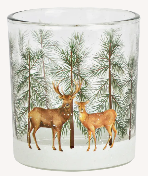 Windlicht Hirsch Dekor aus Glas 12cm