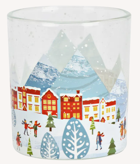 Windlicht Schneelandschaft Dekor 8cm