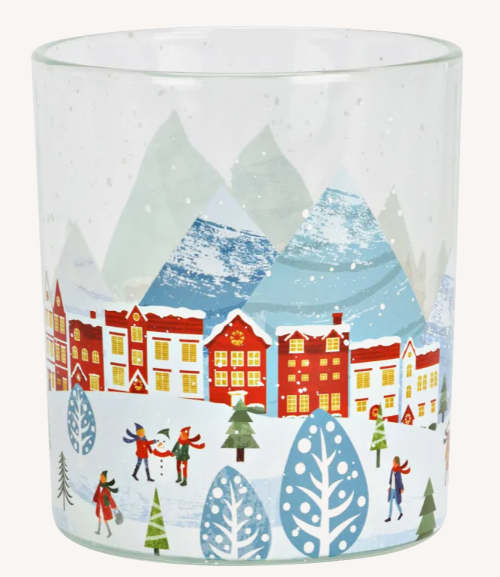 Windlicht Schneelandschaft Dekor 12cm