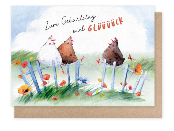 Karte mit Umschlag Hühner Geburtstag
