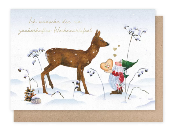 Karte mit Umschlag Weihnachtswichtel mit Reh