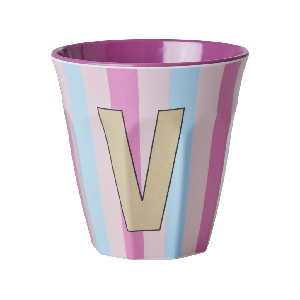 Happy Letter Mug gestreift -rosa-