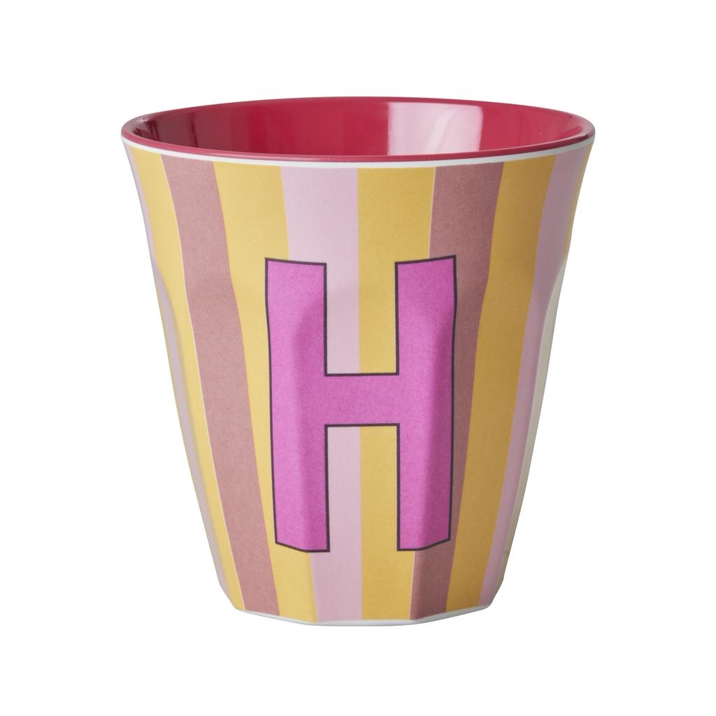 Happy Letter Mug gestreift -rosa-