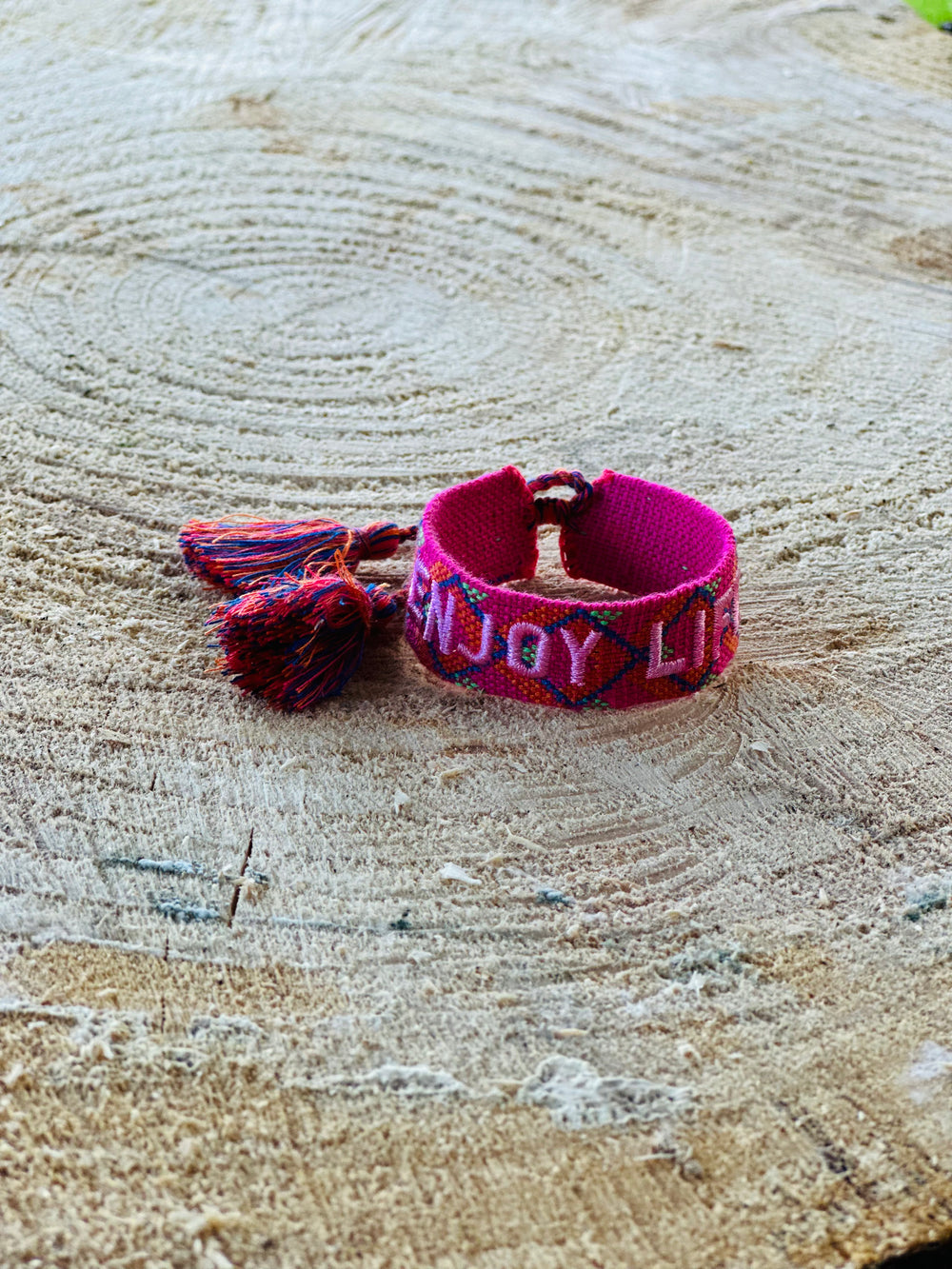 Statement Armband -Enjoy Life/pink gemustert-