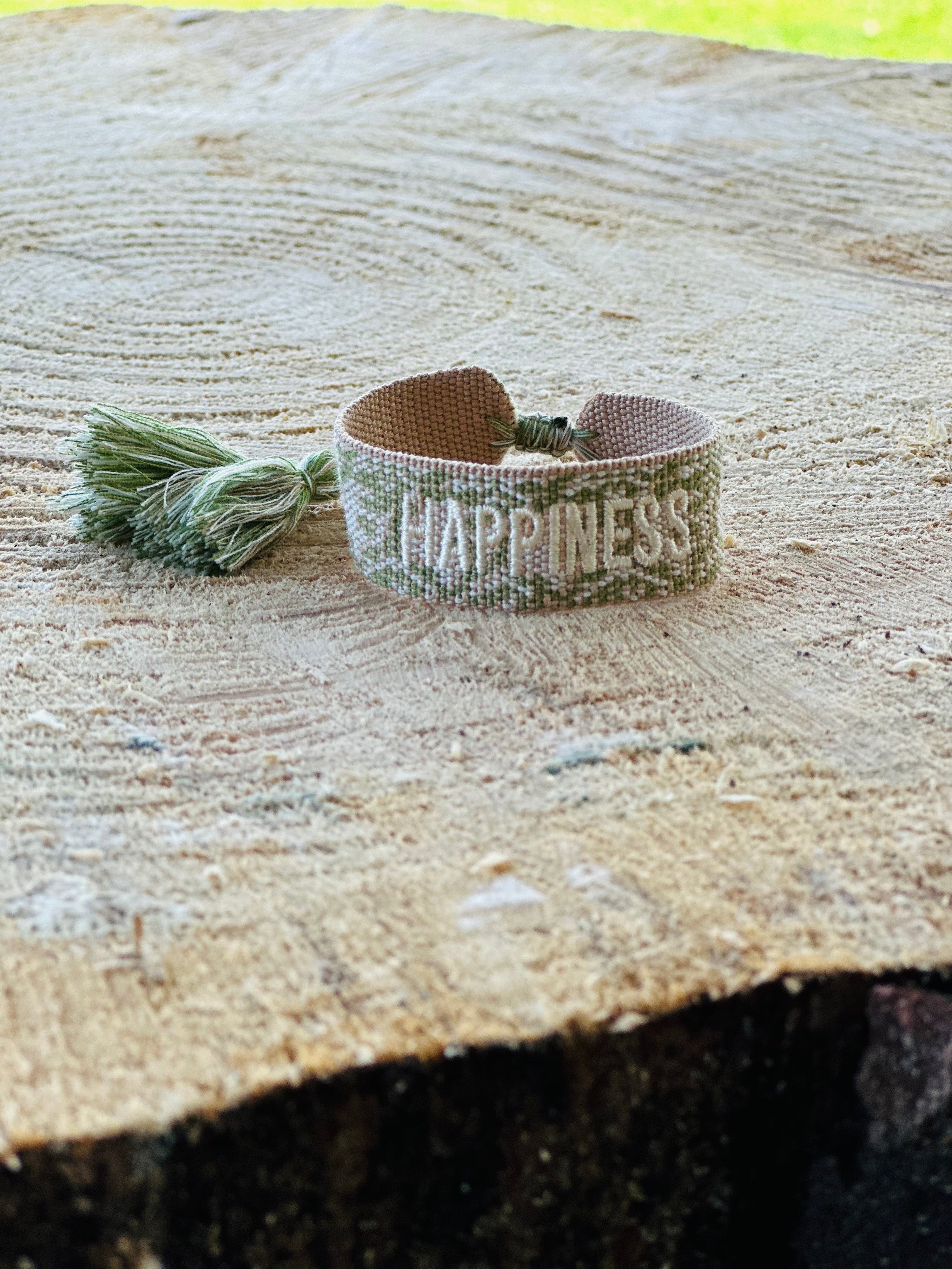 Statement Armband -Happiness/grün gemustert-