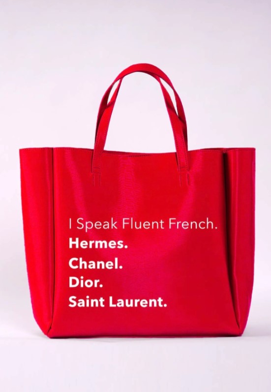 French Language Tote Crossbody -Red-