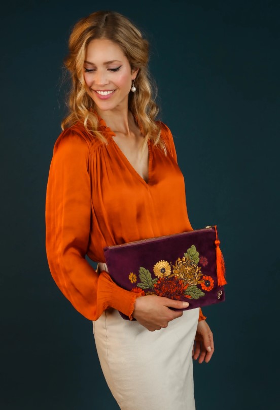 Clutch Samt Big Flowers -velvet red-