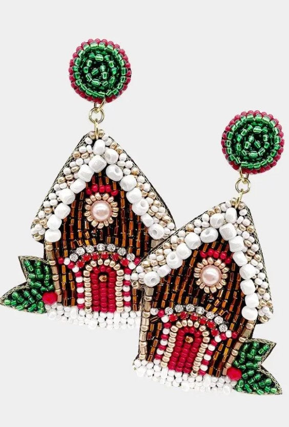 Happy Christmas Earrings -Gingerbread House-
