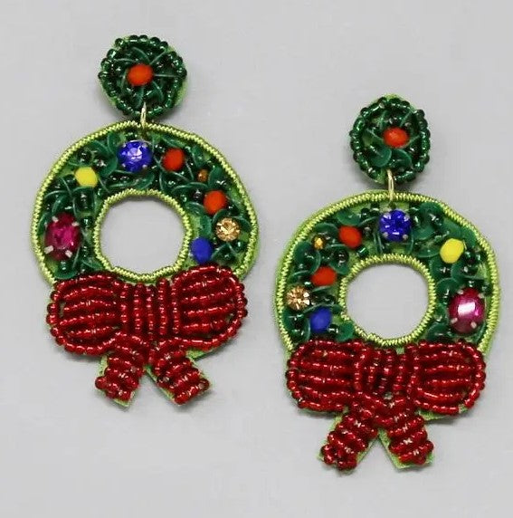 Happy Christmas Earrings -Rim with a Bow-