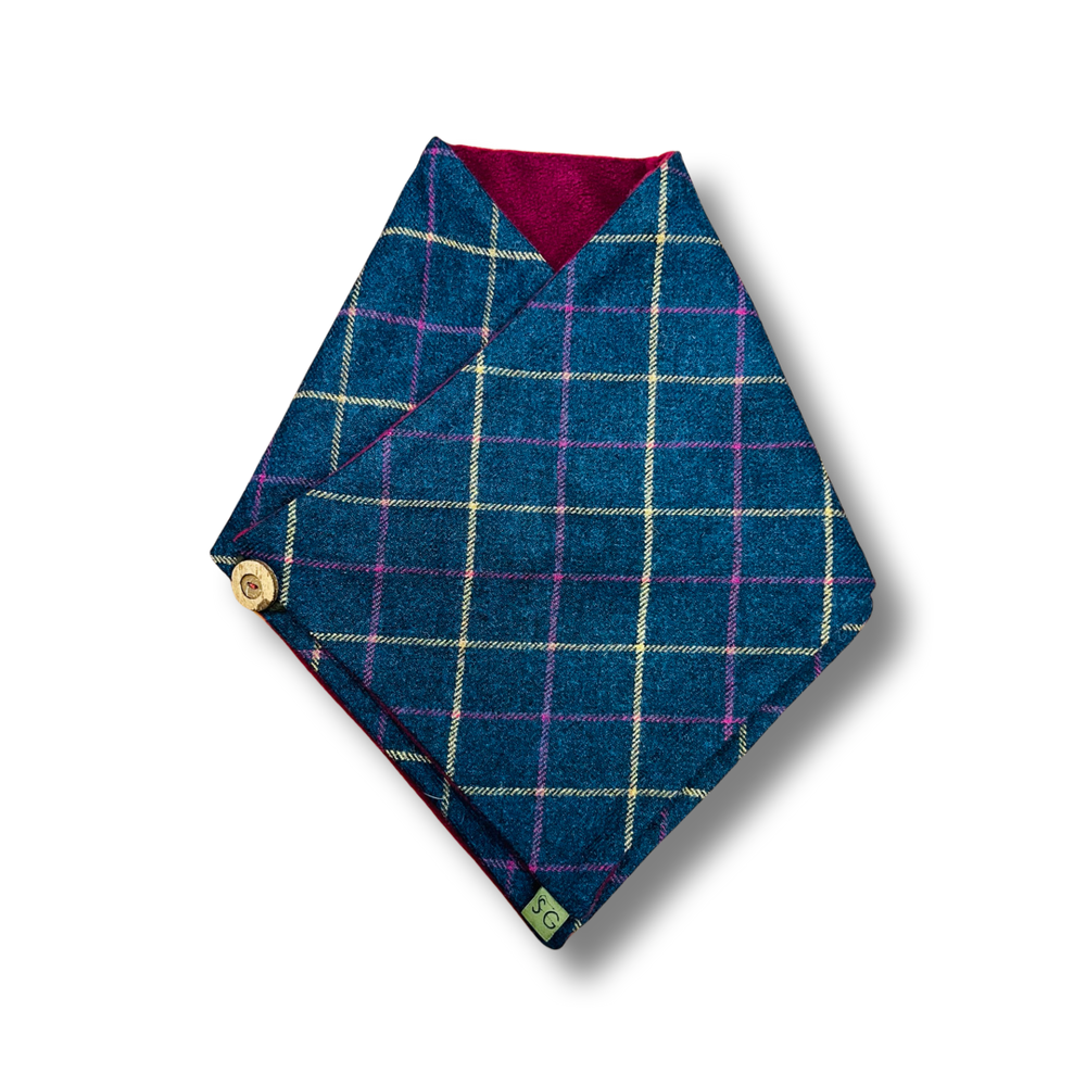 Tweed Snood (Dreiecksschal) Blue & Bordeaux