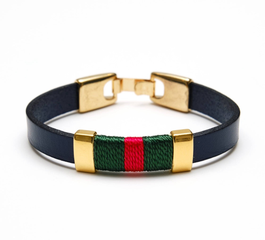 The leather Nautical Navy Green/Red