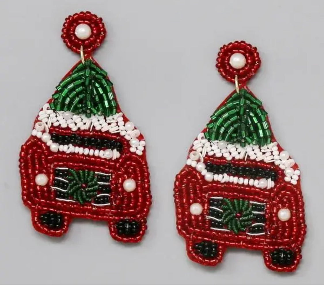 Happy Christmas Earrings -Christmas Taxi-
