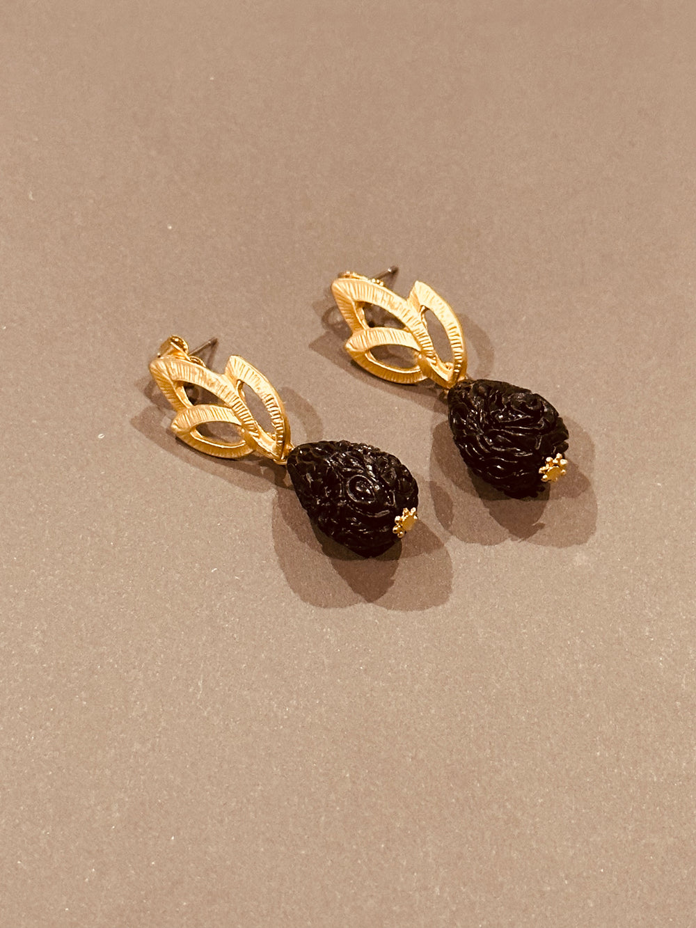 Happy Earrings Black Carving