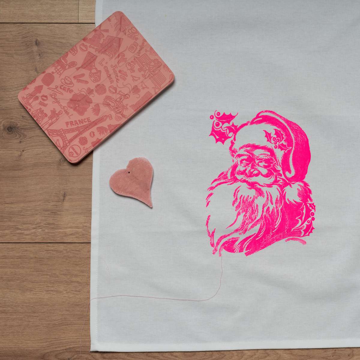 Geschirrtuch Weihnachten Santa pink