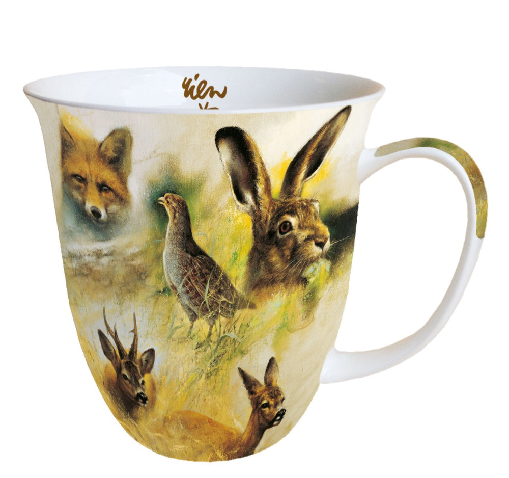 Tasse mit Skizzen vom Niederwild